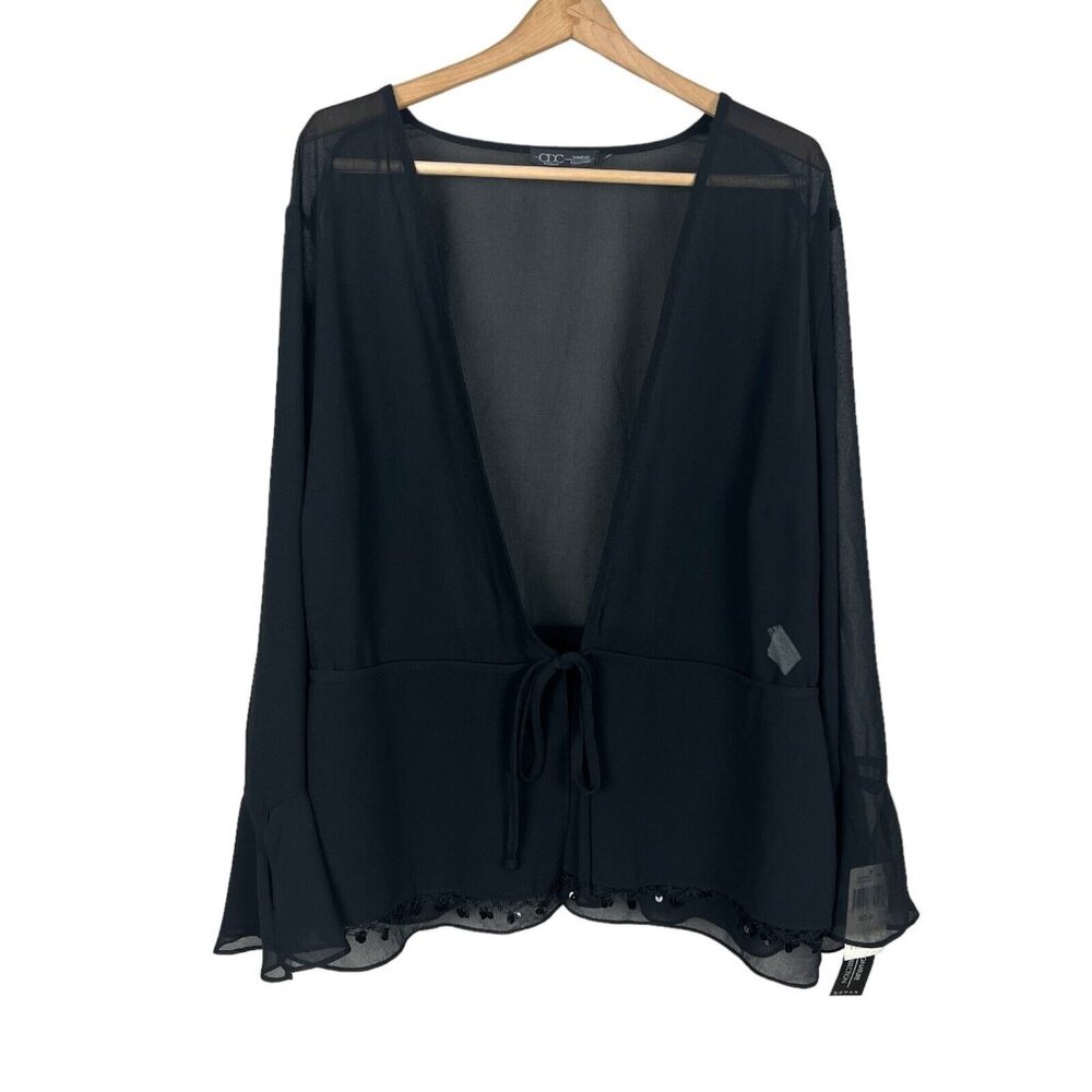 Rampage CDC Collection Topper Womens 18 Black Sheer Lace Sequin‎ Tie Bell Sleeve